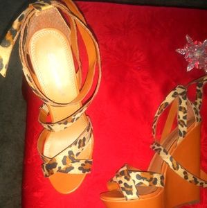 Strappy animal print wedges